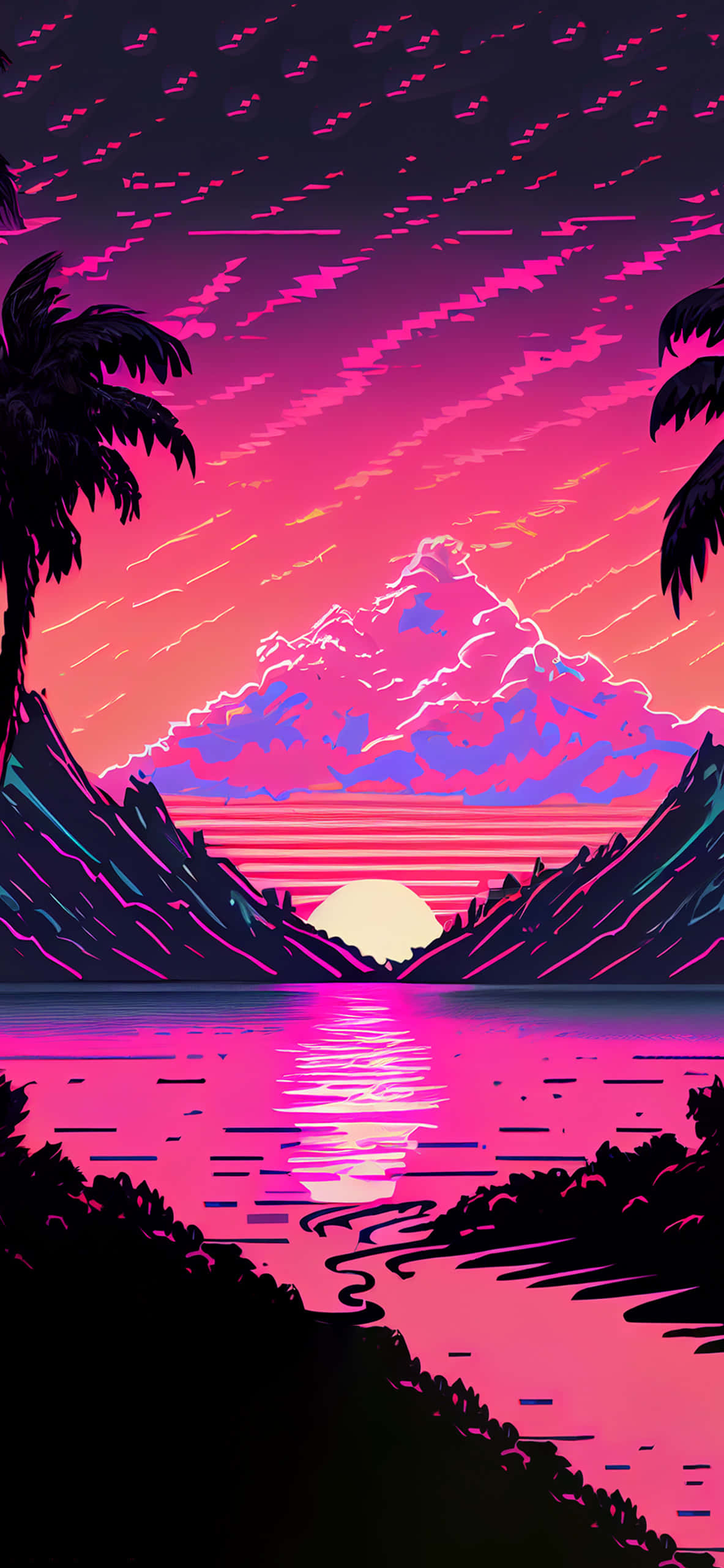 Красив залез на слънце във векторен стил Vaporwave Тапет