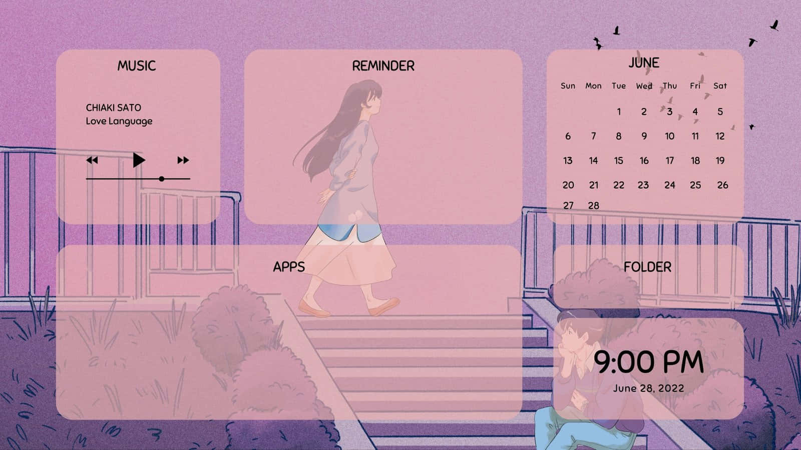 Красив розов аниме естетичен тапет
