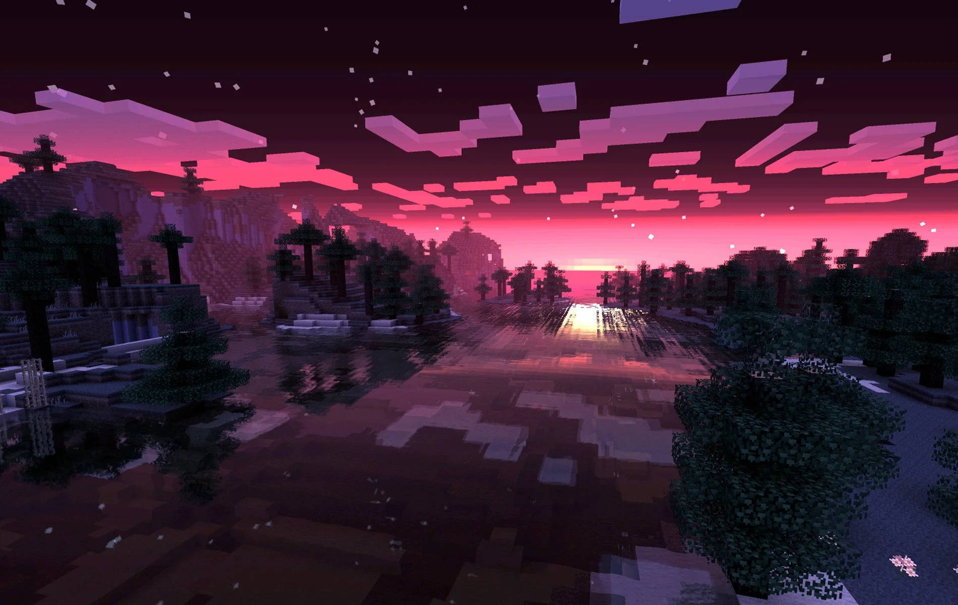 Красиво розово небе в Minecraft Тапет