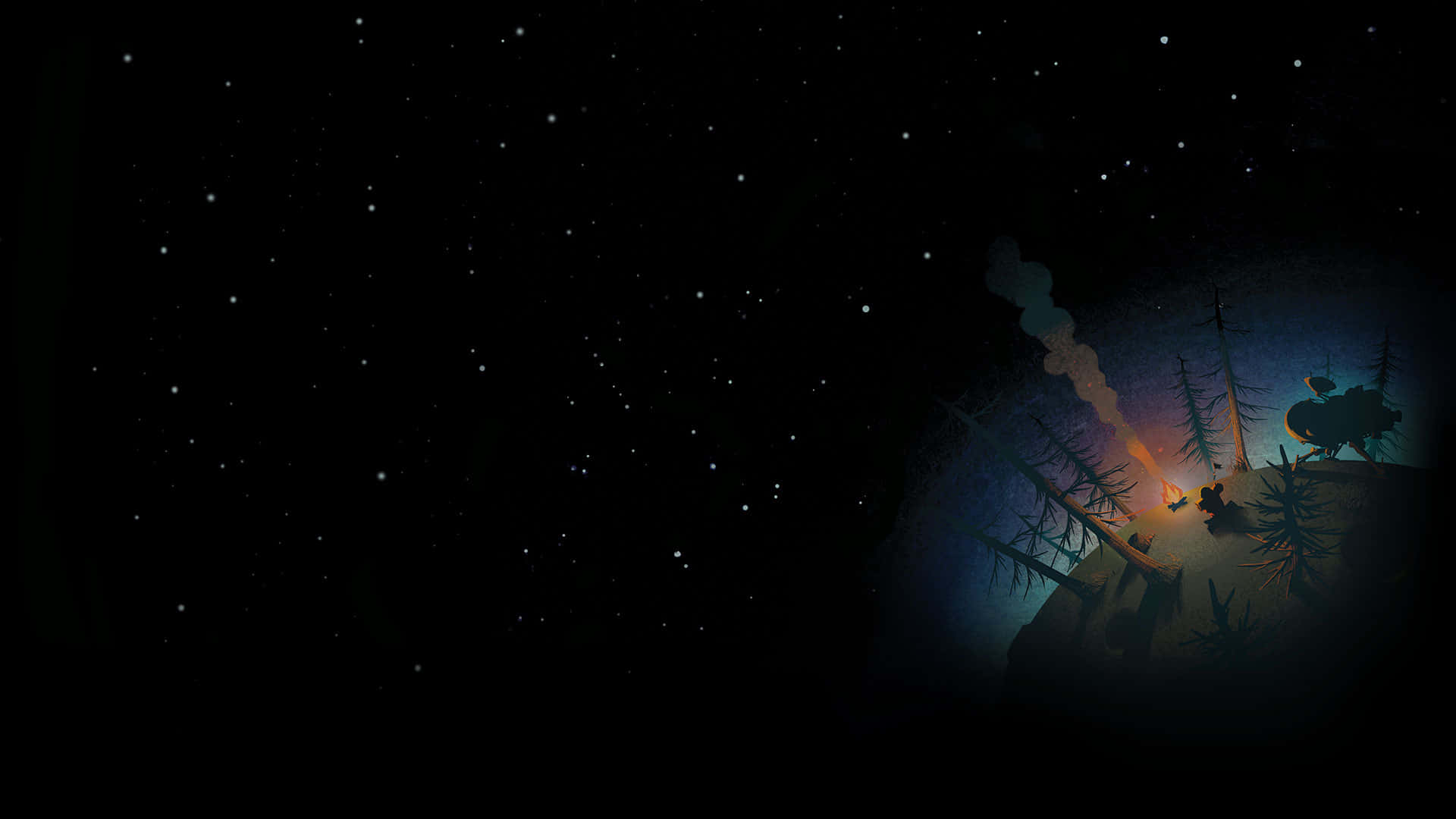 Къмпинг в Outer Wilds под звездна нощ Тапет
