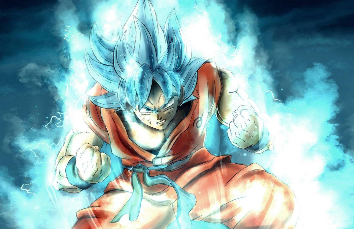 Dragon Ball Z Сан Гоку Супер Сайян със син огън, супер Броуди аниме герой.