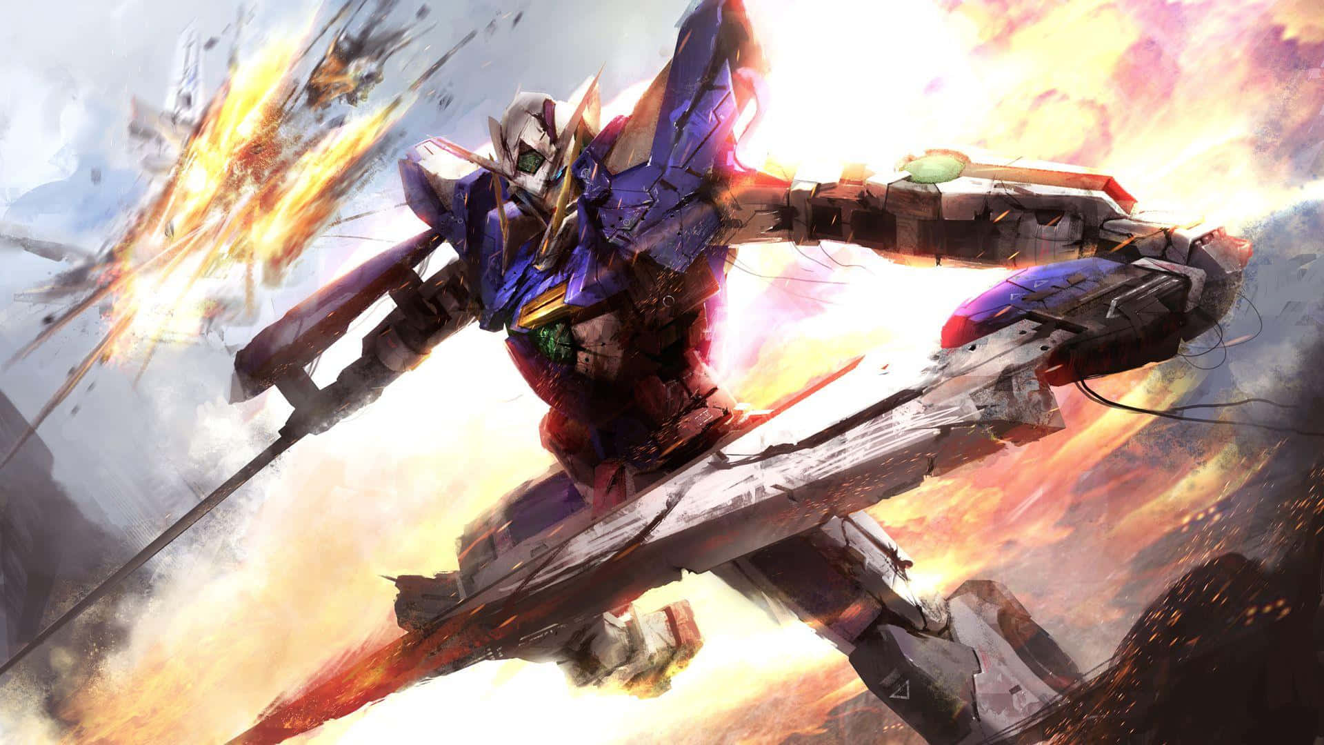 Летящ Gundam за десктоп Тапет