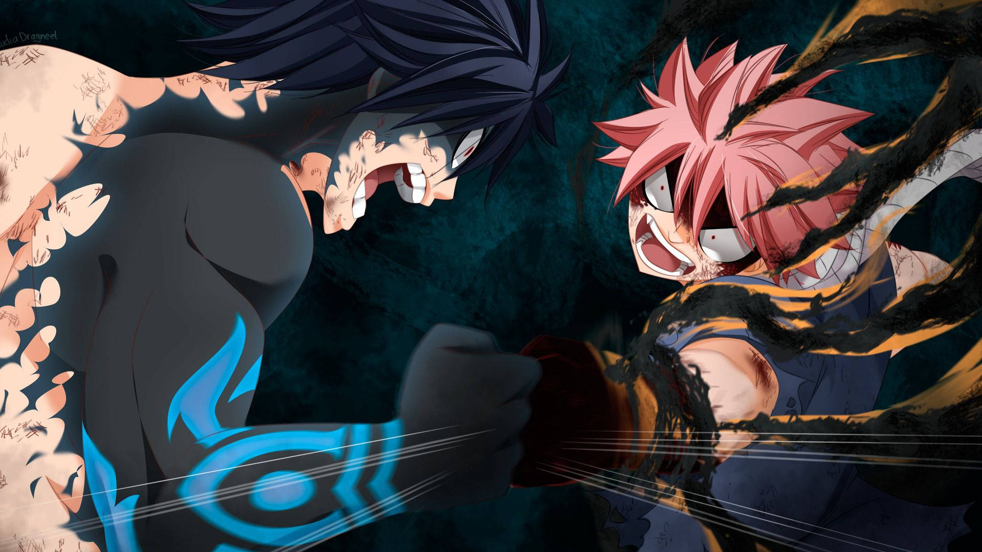 Тапет на Demon Slayer с Нацу Драгнийл, който се бие с Грей Фулбъстър от Fairy Tail. — Ловец на демони Тапет