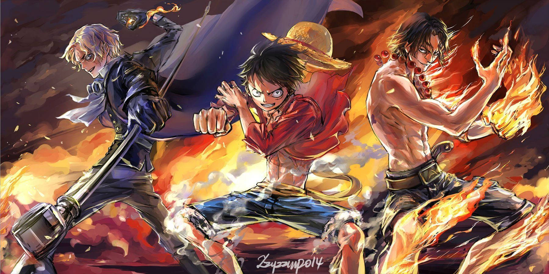 One Piece огнено изображение на Лъфи, Ейс и Сабо тапет.