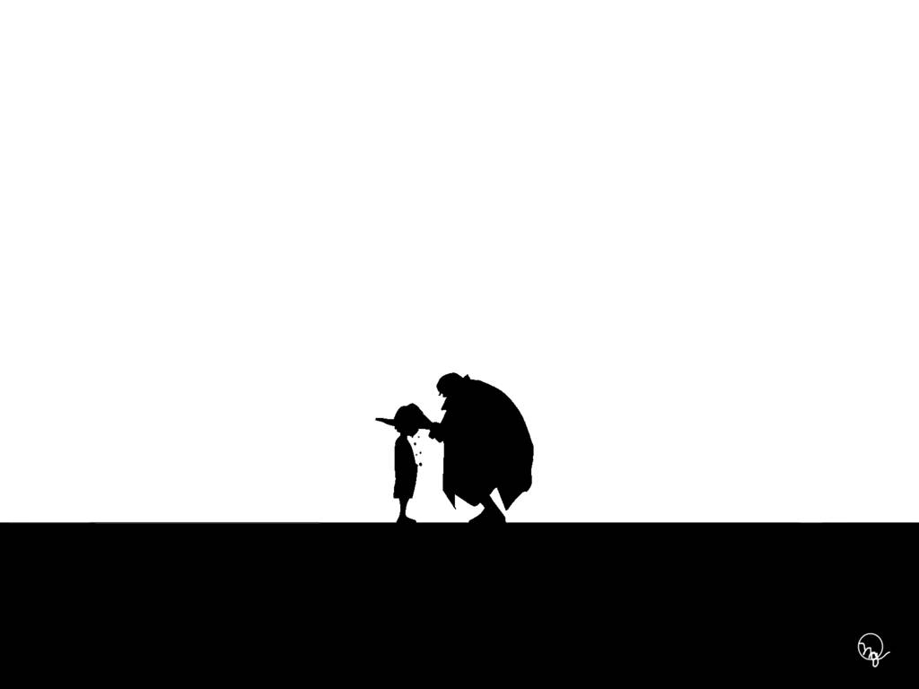 Силует на Шанкс, който слага сламена шапка на главата на Лъфи в One Piece тапет.