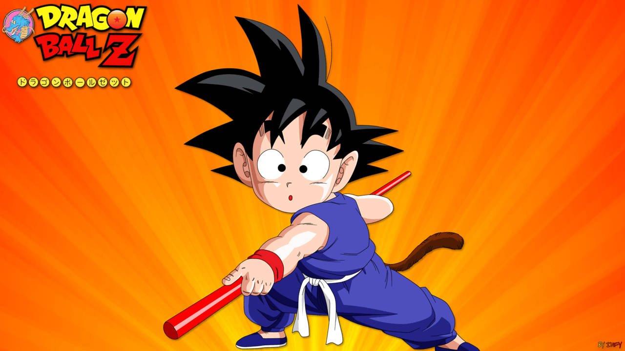 Тапет на малкия Гоку в оранжев фон на Dragon Ball Z.