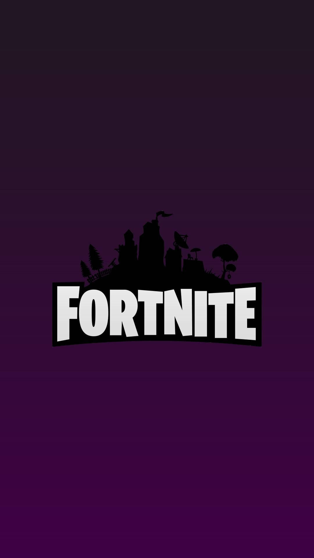 Тапет с лого на Fortnite на лилав фон.