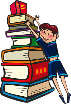 Момиче се катери по купчина книги Тапет