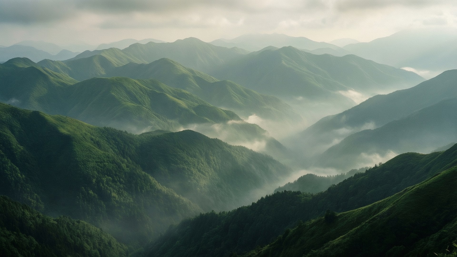 Мъгливи зелени хълмове Тапет