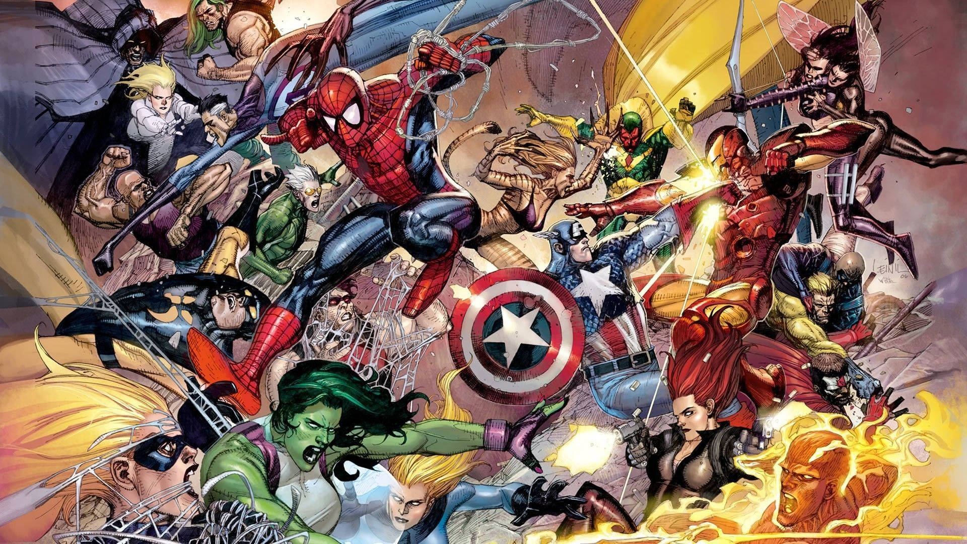 Marvel комикси супергерои война със злодеи.