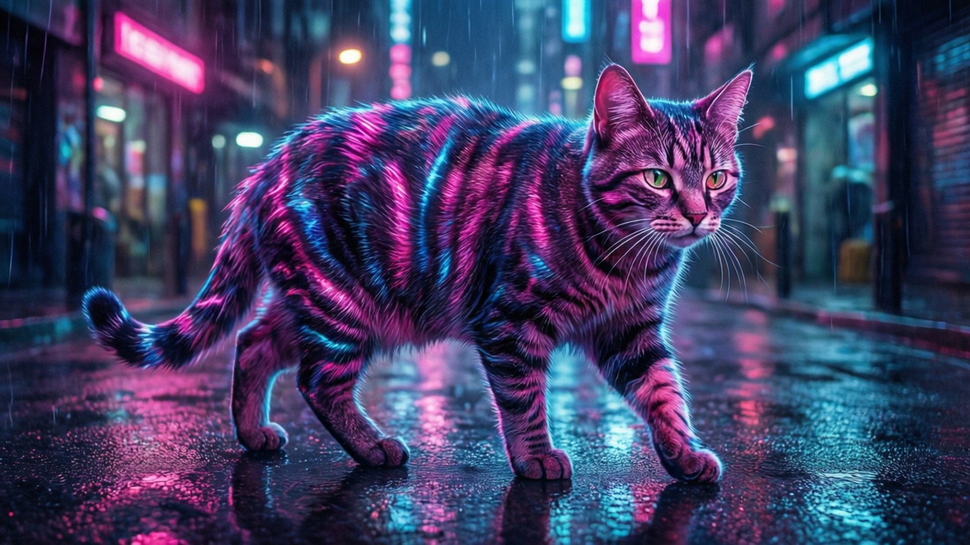 Неонова кибер котка Тапет