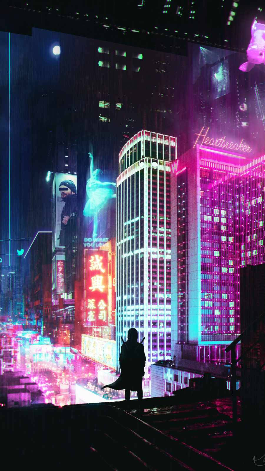 Неонови градски светлини Cyberpunk iPhone X Тапет