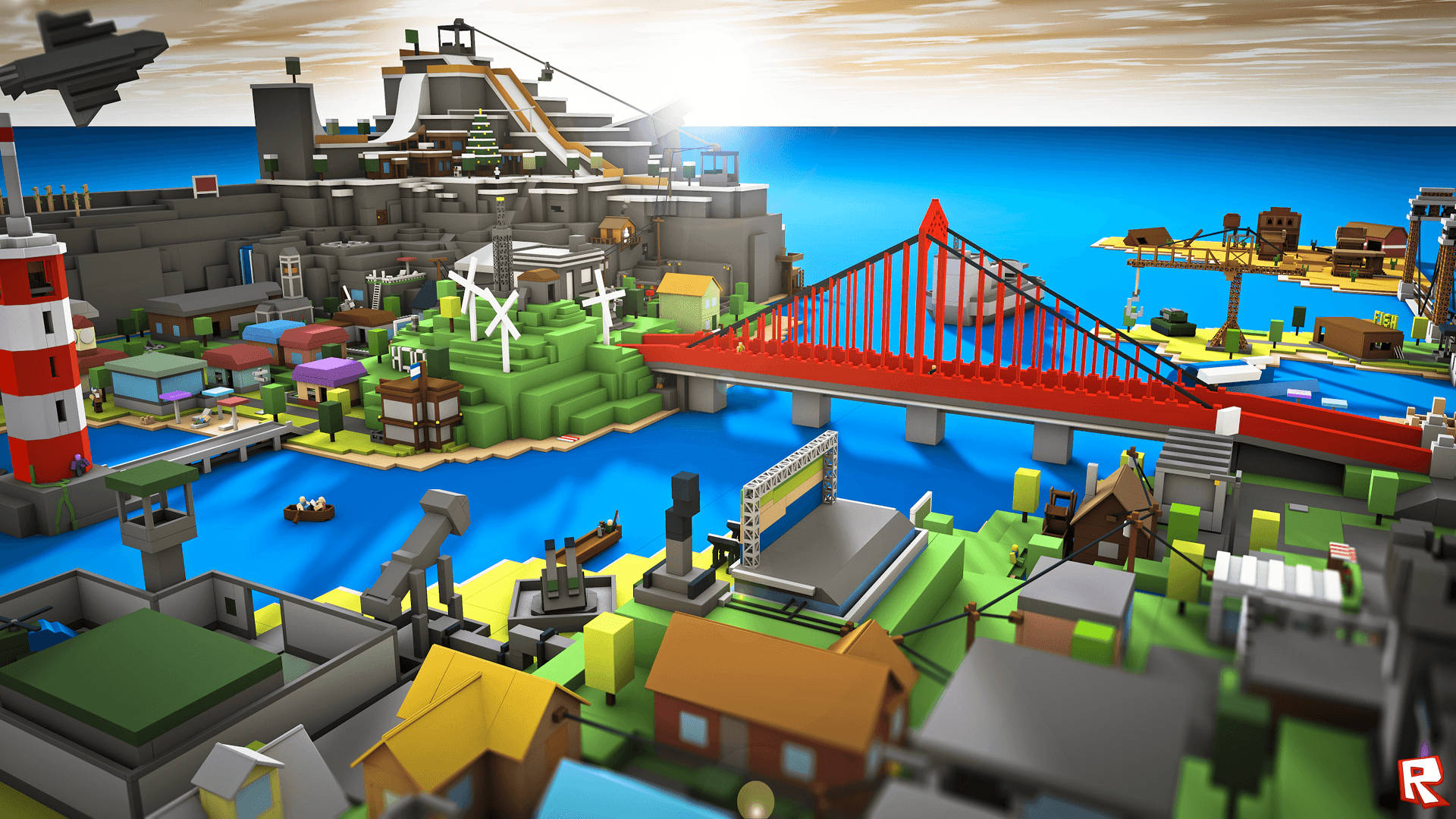 Готина 3D тапет на градска архитектура в Roblox видео игра.