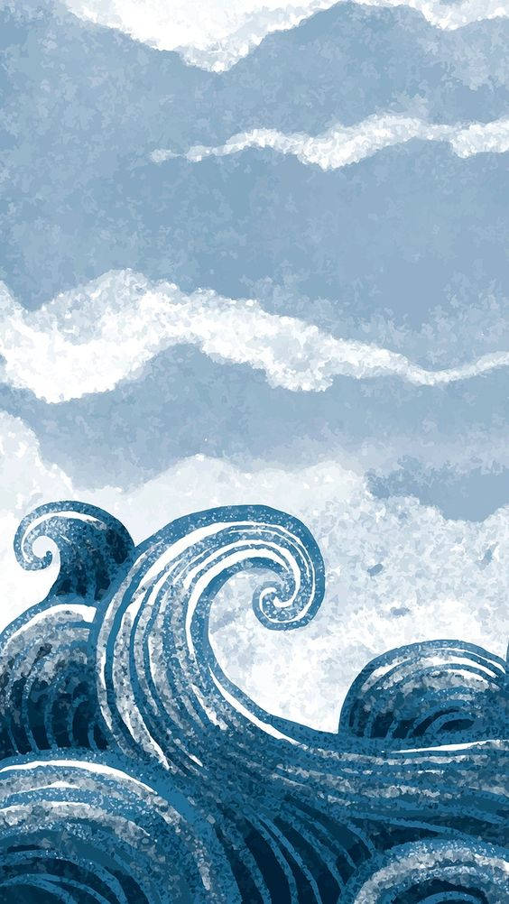 Океански вълни и водна естетика карикатура Тапет