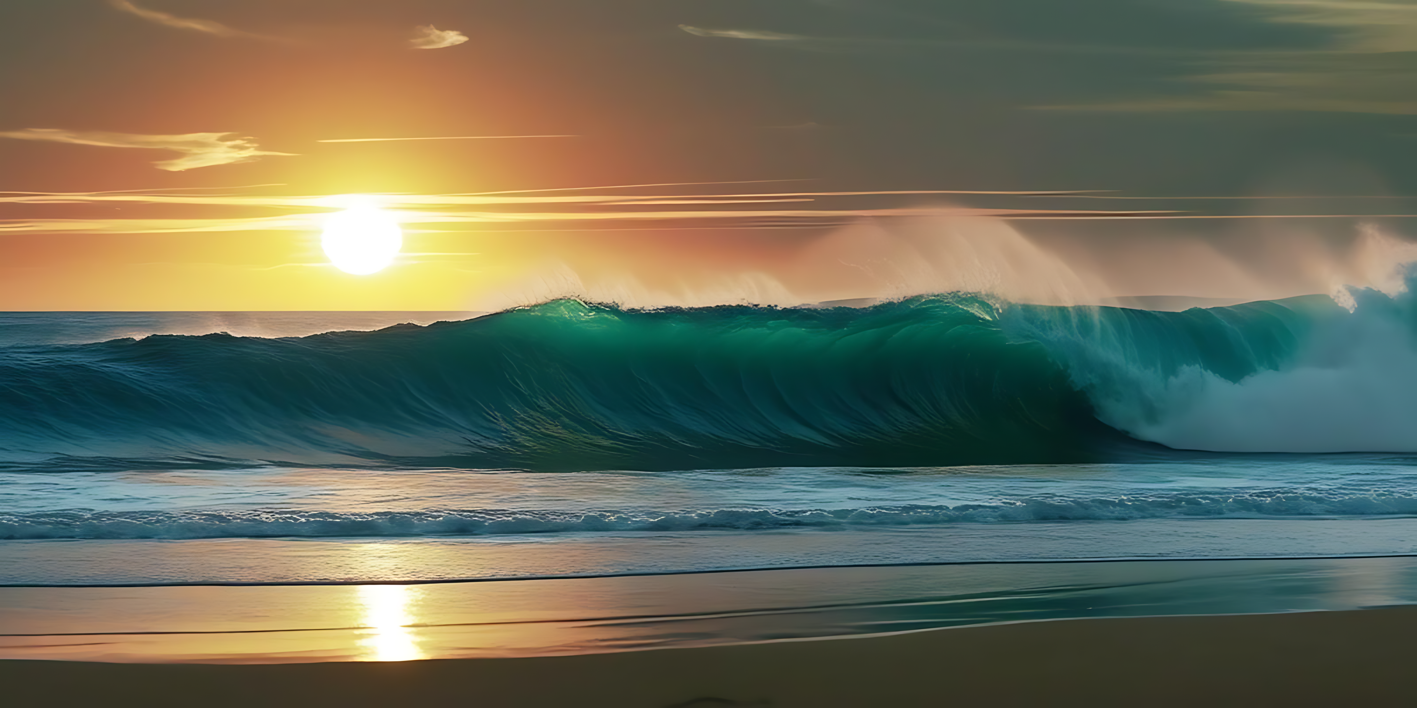 Океански вълни по залез слънце Тапет