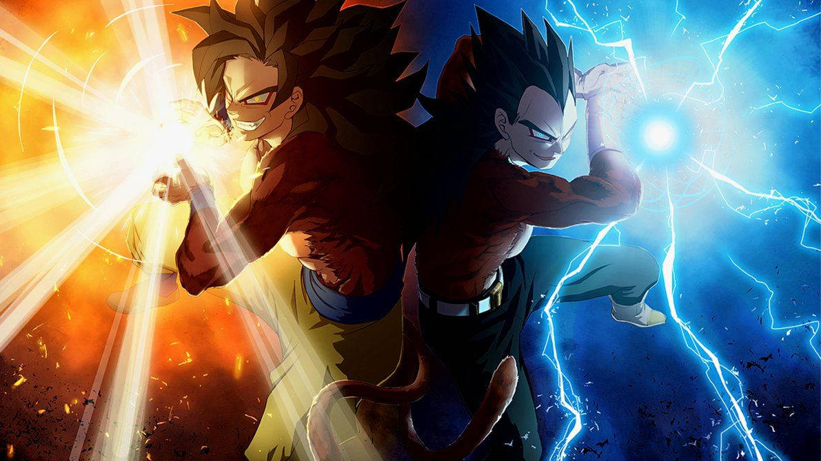 Dragon Ball Z Супер Сайян Вегета, супер Броли създава мълнии със син огнен балон.