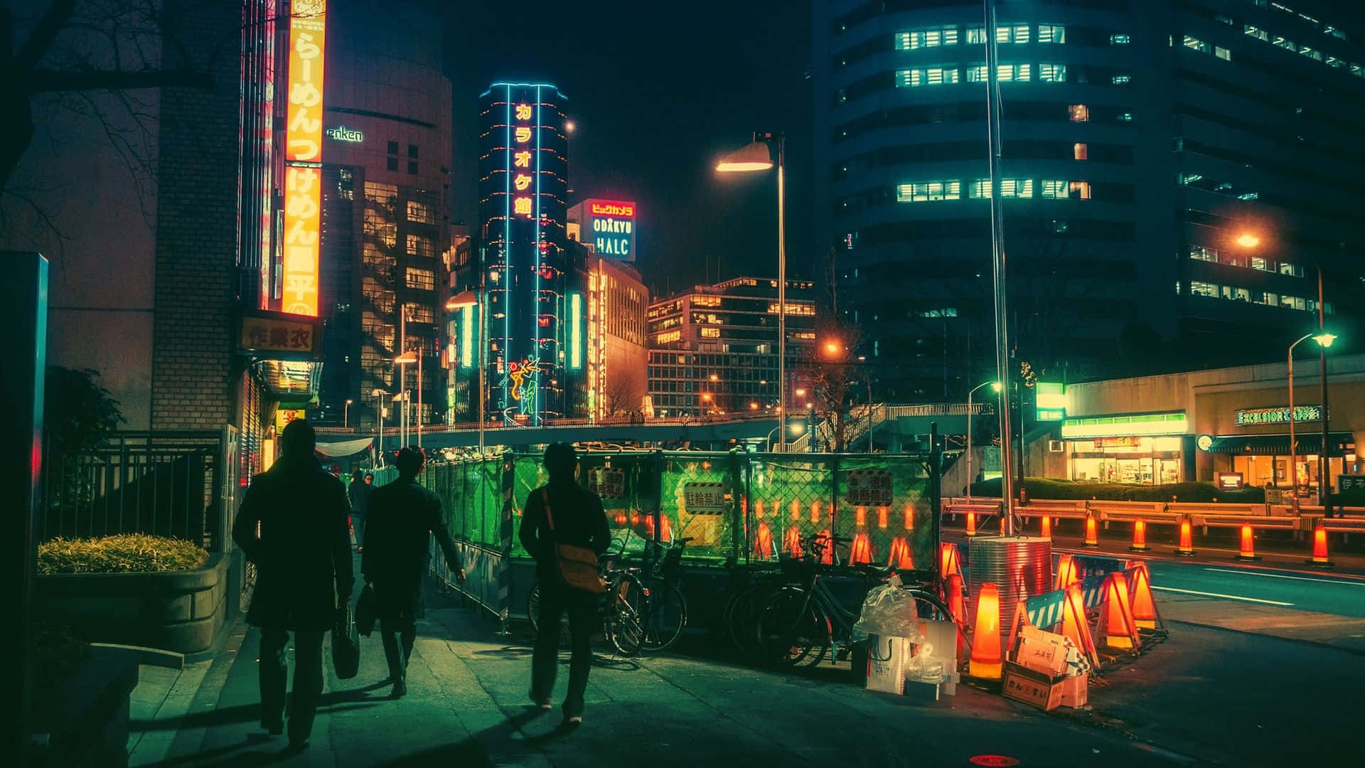 Открий градската оазис на Neon City Тапет