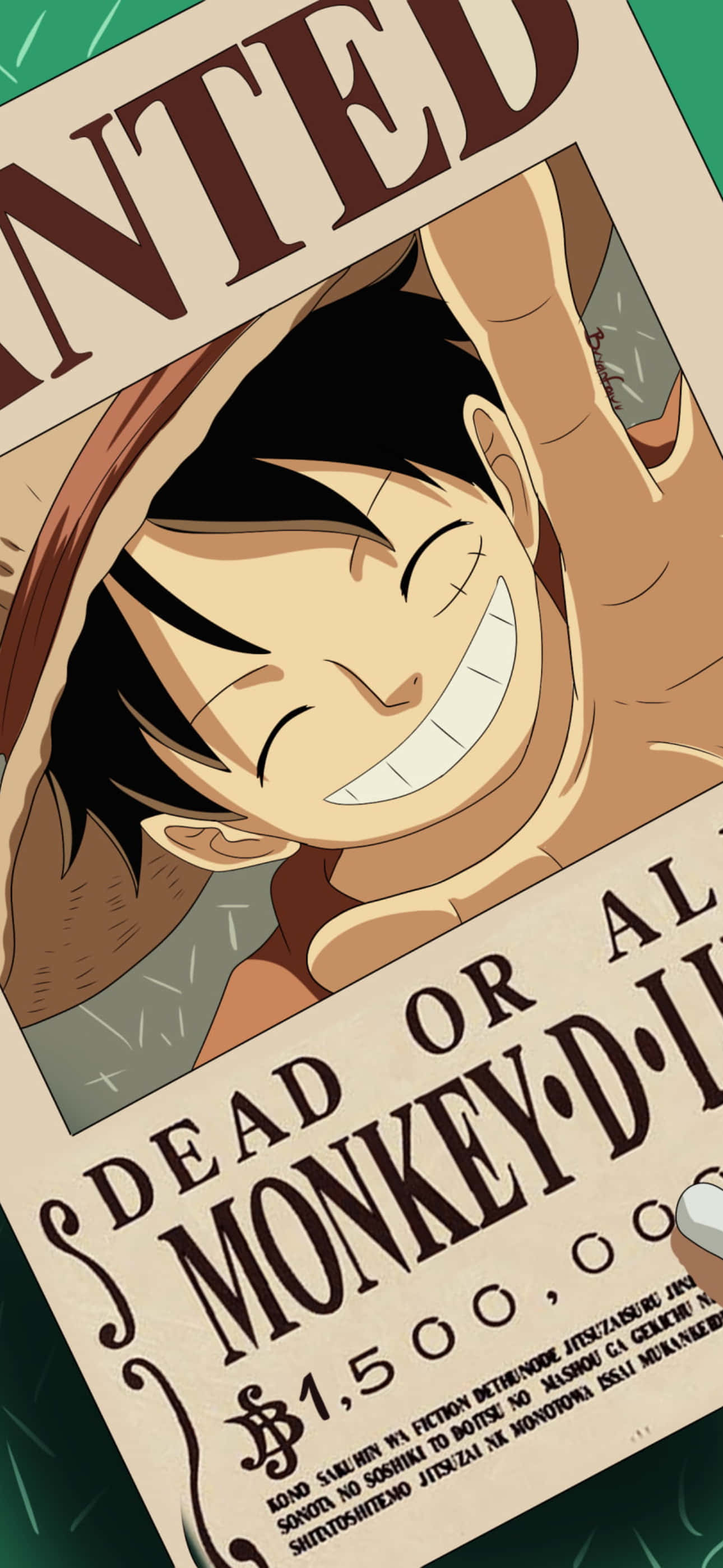 Плакат за издирване на Луфи от One Piece за iPhone Тапет