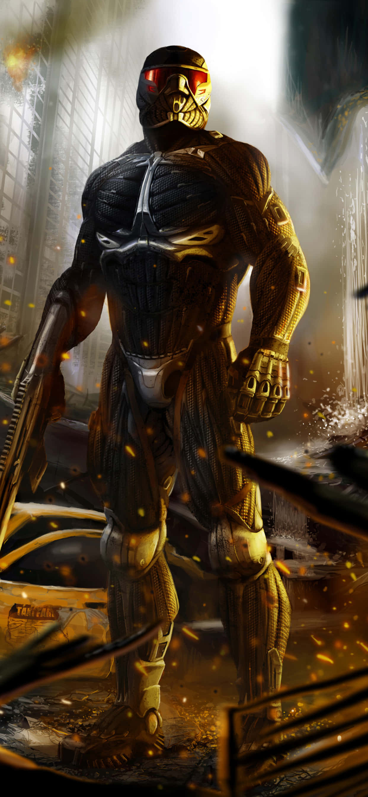 Потопи се в визуално зашемлящия гейминг свят на Crysis Warhead с новия iPhone Xs Max Тапет
