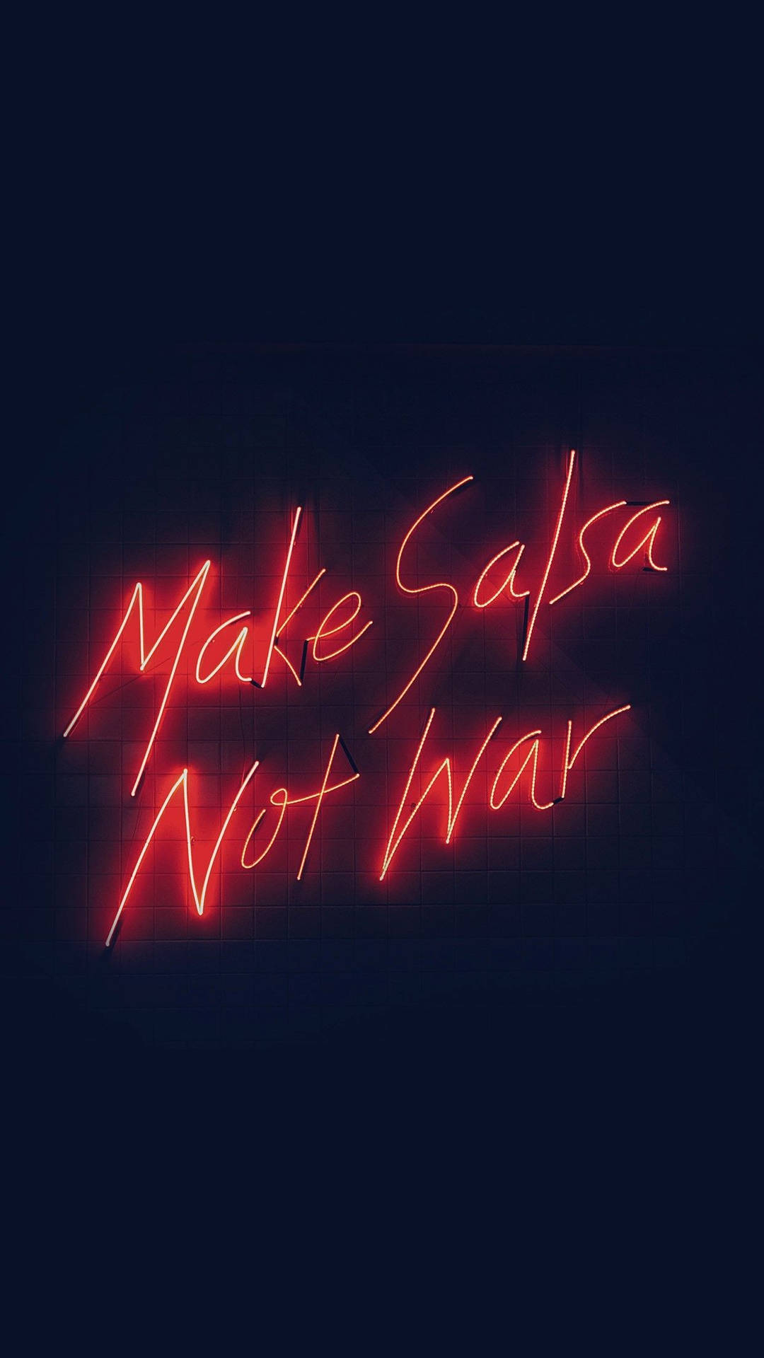 Неонов надпис „Make Salsa Not War“ – тапет за iPhone — iPhone Тапет