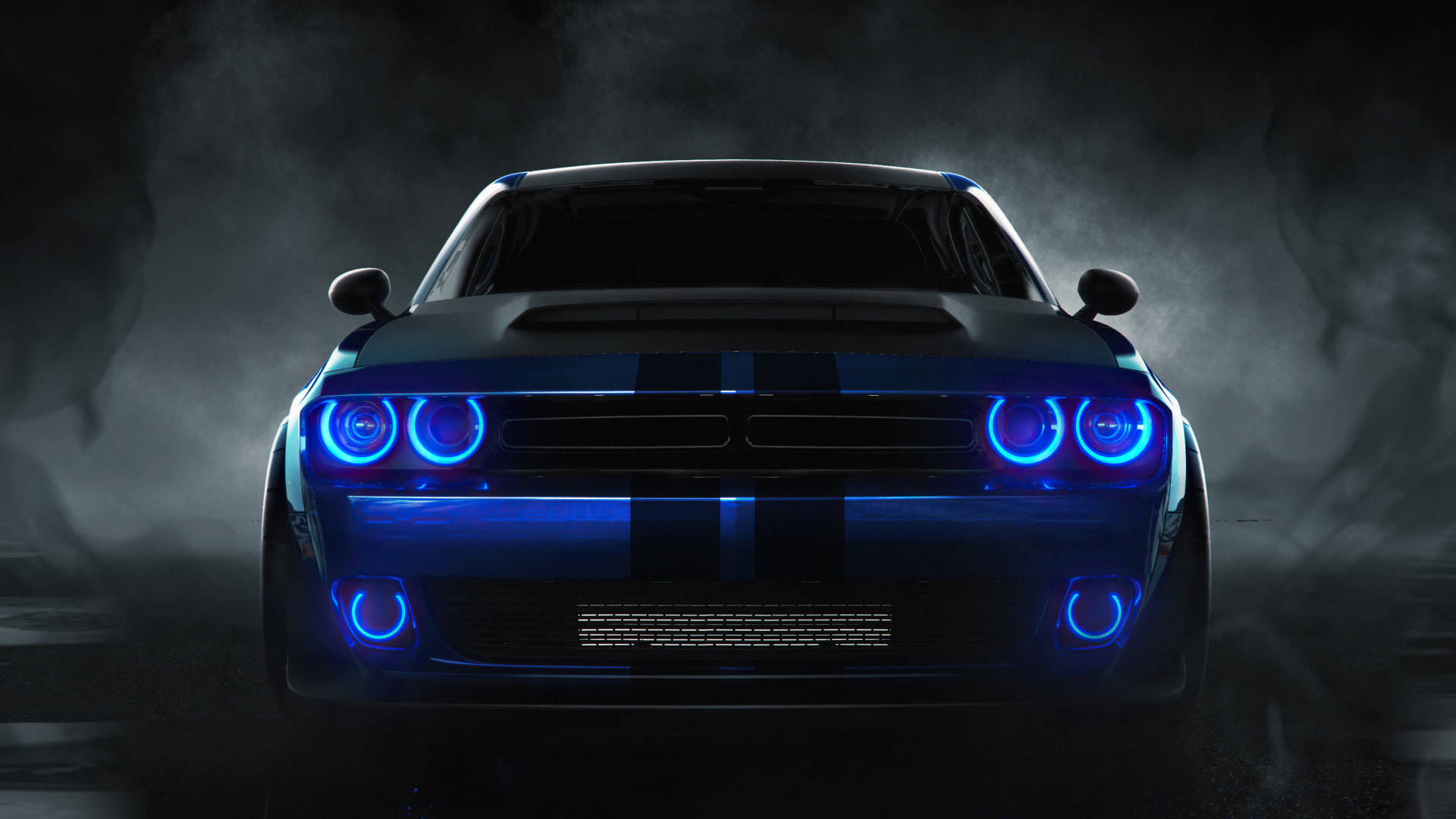 Предница 2018 Син Dodge Challenger — Тъмен Тапет