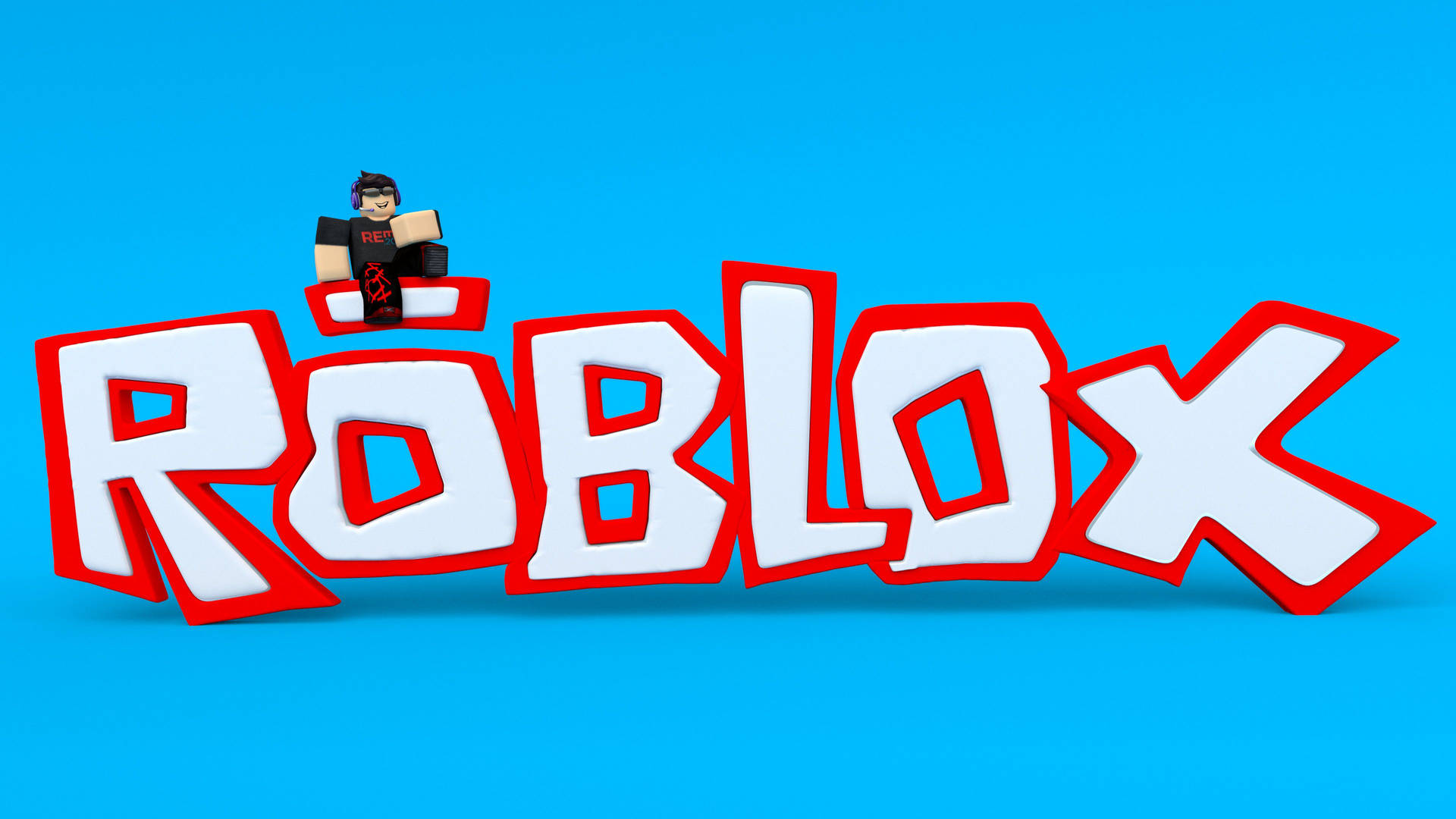 Готина 3D тапет на корицата на играта Roblox на син фон.