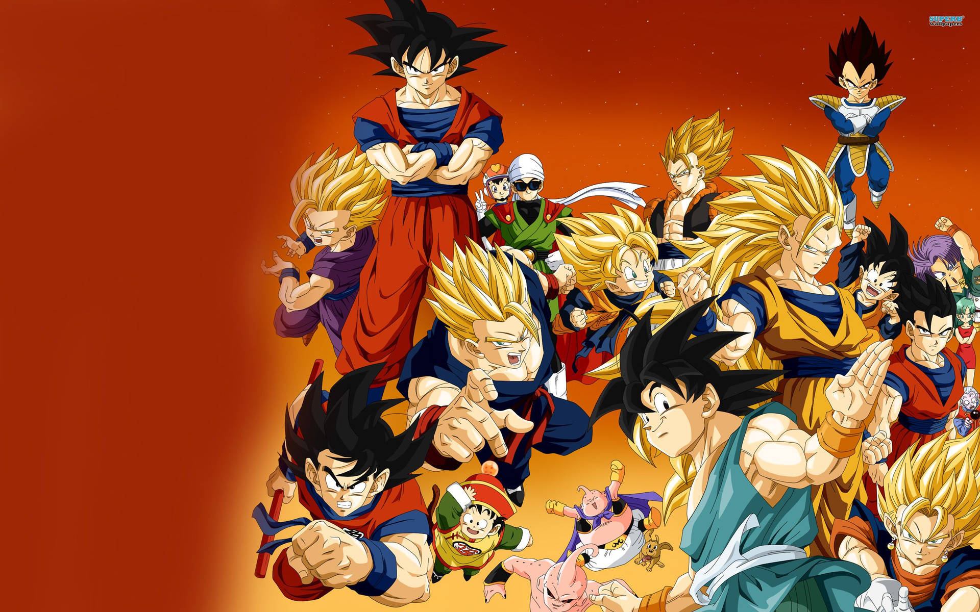 Dragon Ball Z Супер Сайяни Сан Гоку, Вегета, Гохан, Готен и други герои.