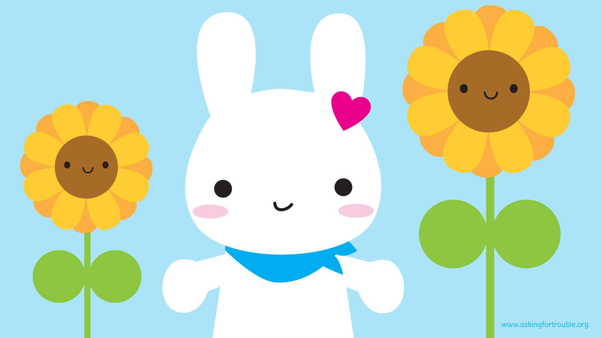 Kawaii зайче сред слънчогледи тапет. — Кавай Тапет