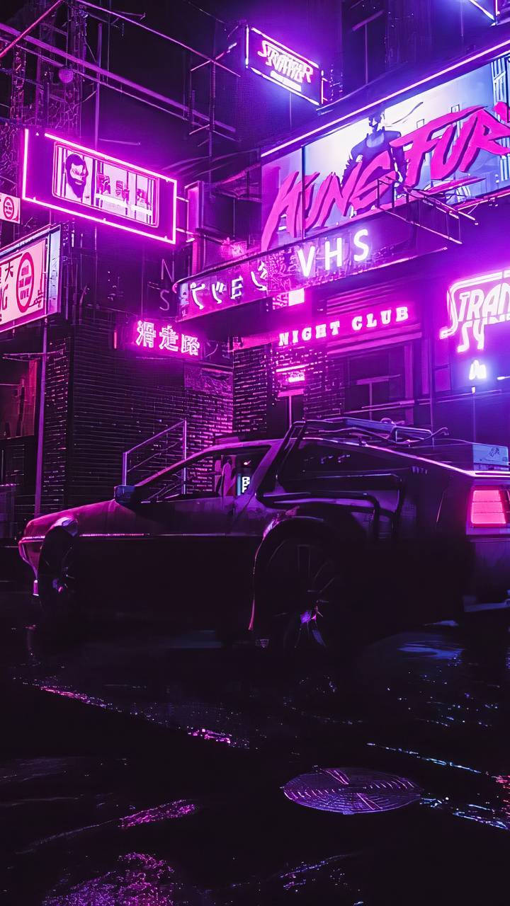 Ретро Нощен Град Cyberpunk 2077 за iPhone Тапет