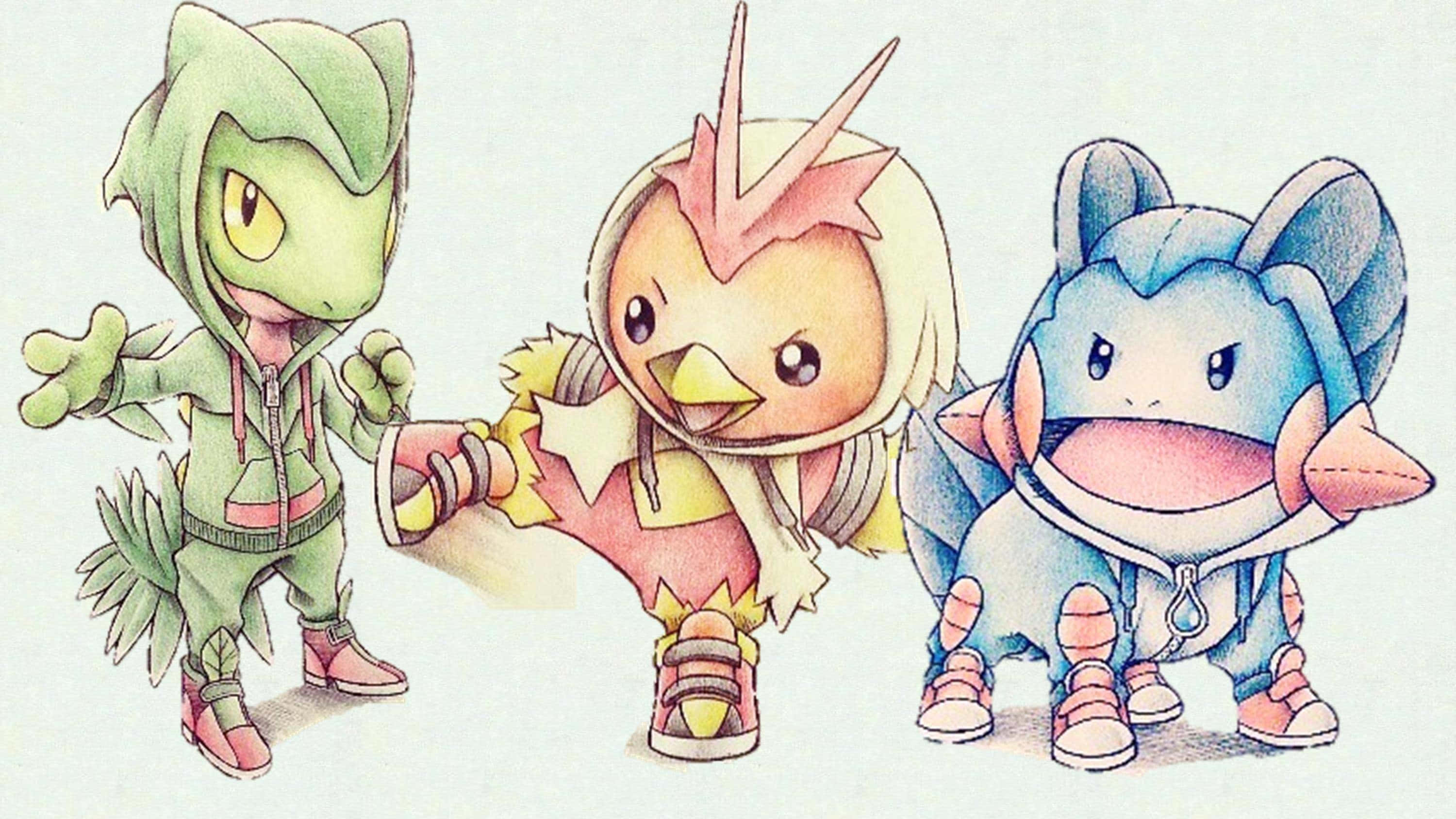 Рисунка на Treecko, Torchic и Mudkip Тапет