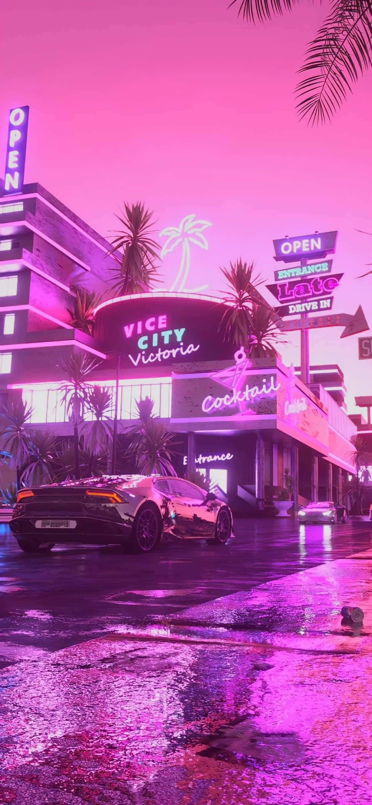 Розов неонов фон от GTA Vice City Nights в стил вапорвейв Тапет