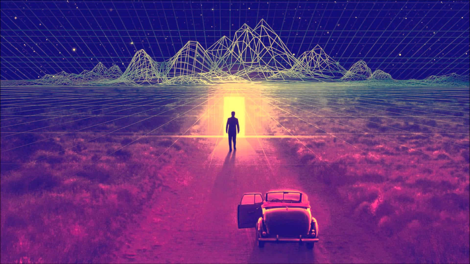 Розова естетика от 80-те The Thirteenth Floor дигитално изкуство Тапет