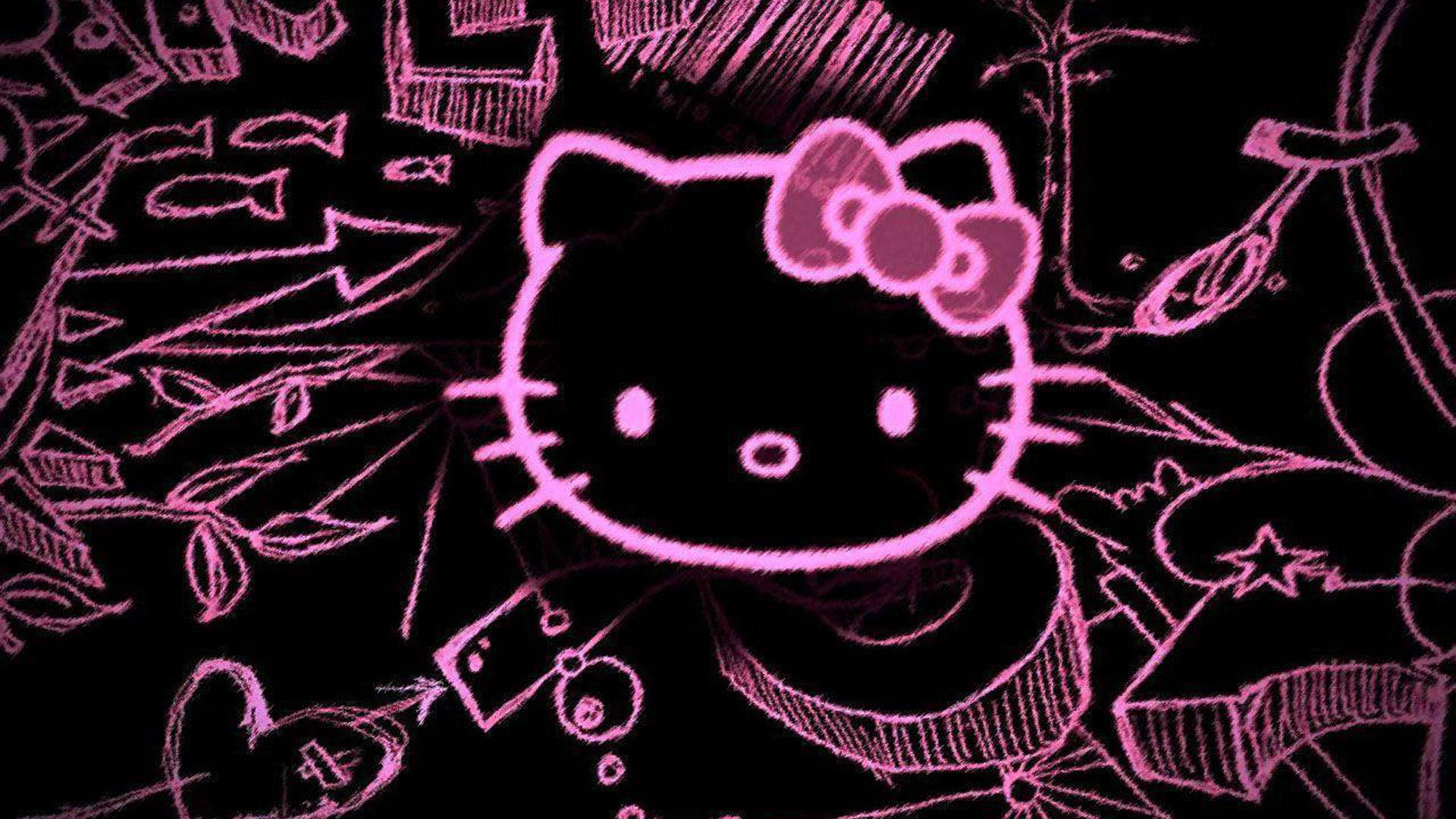 Розова и черна рисунка на Hello Kitty Тапет