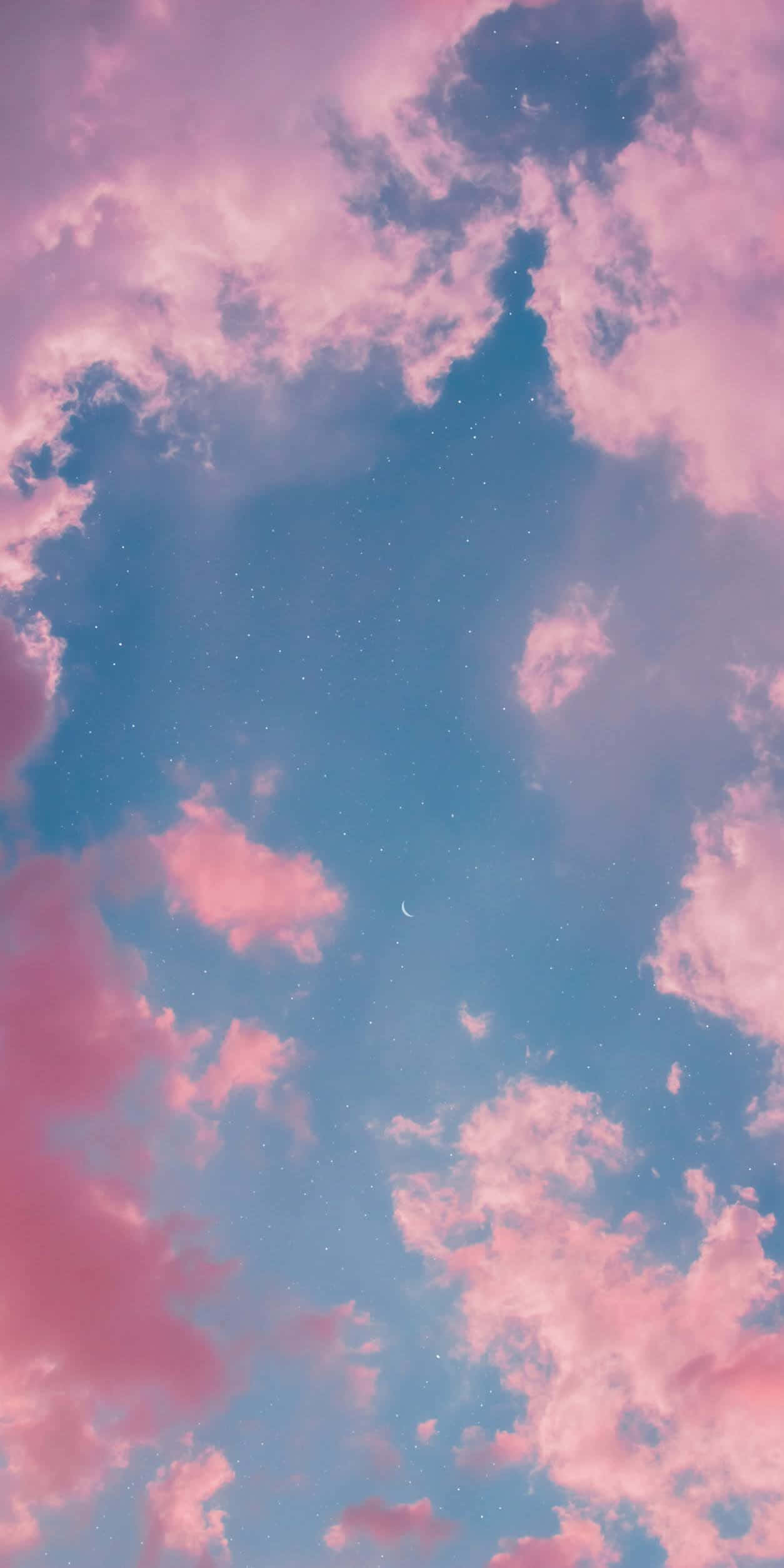 розово небе с облаци и луна Тапет