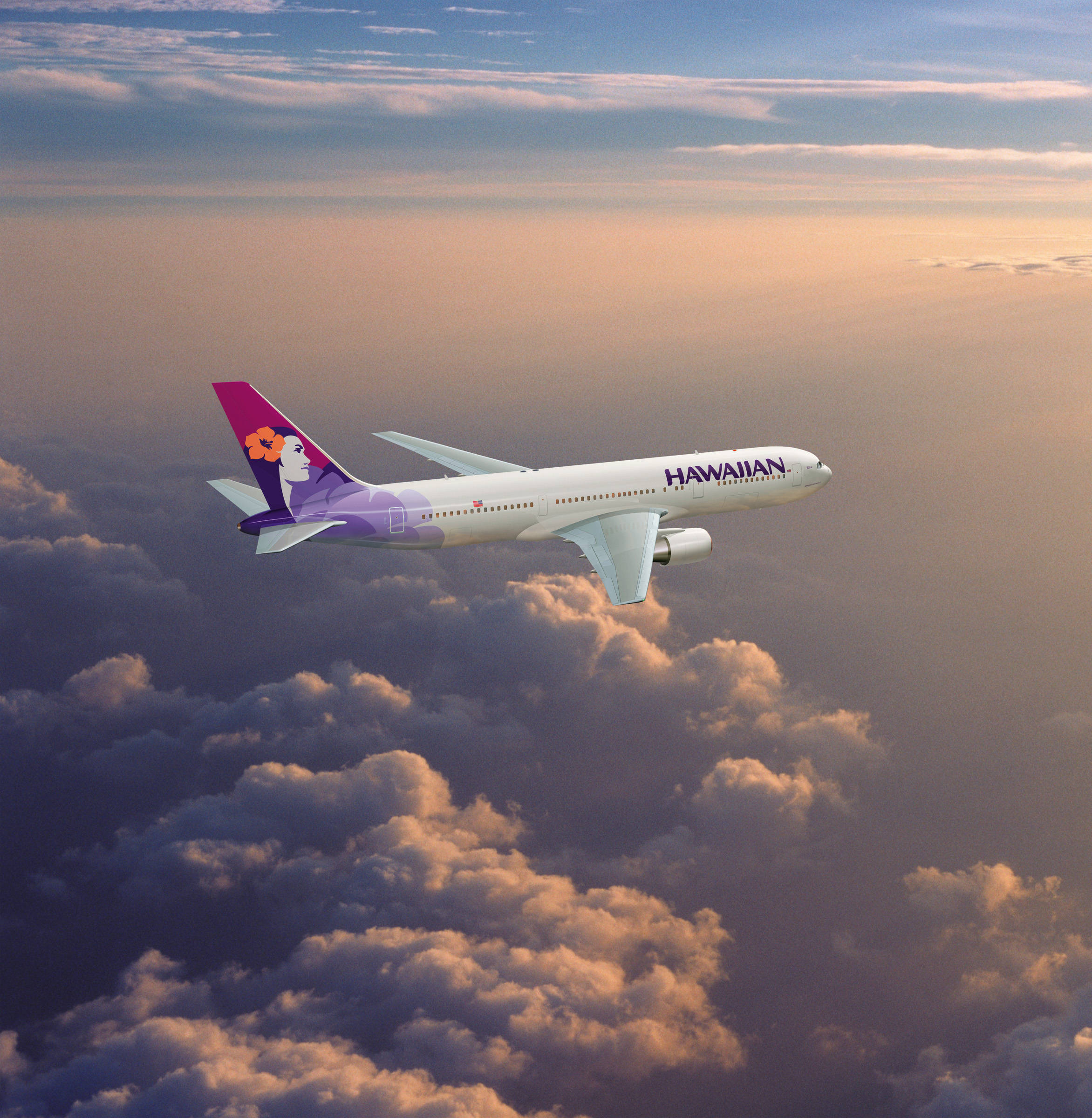 Самолет на Hawaiian Airlines, плаващ в златен рай Тапет