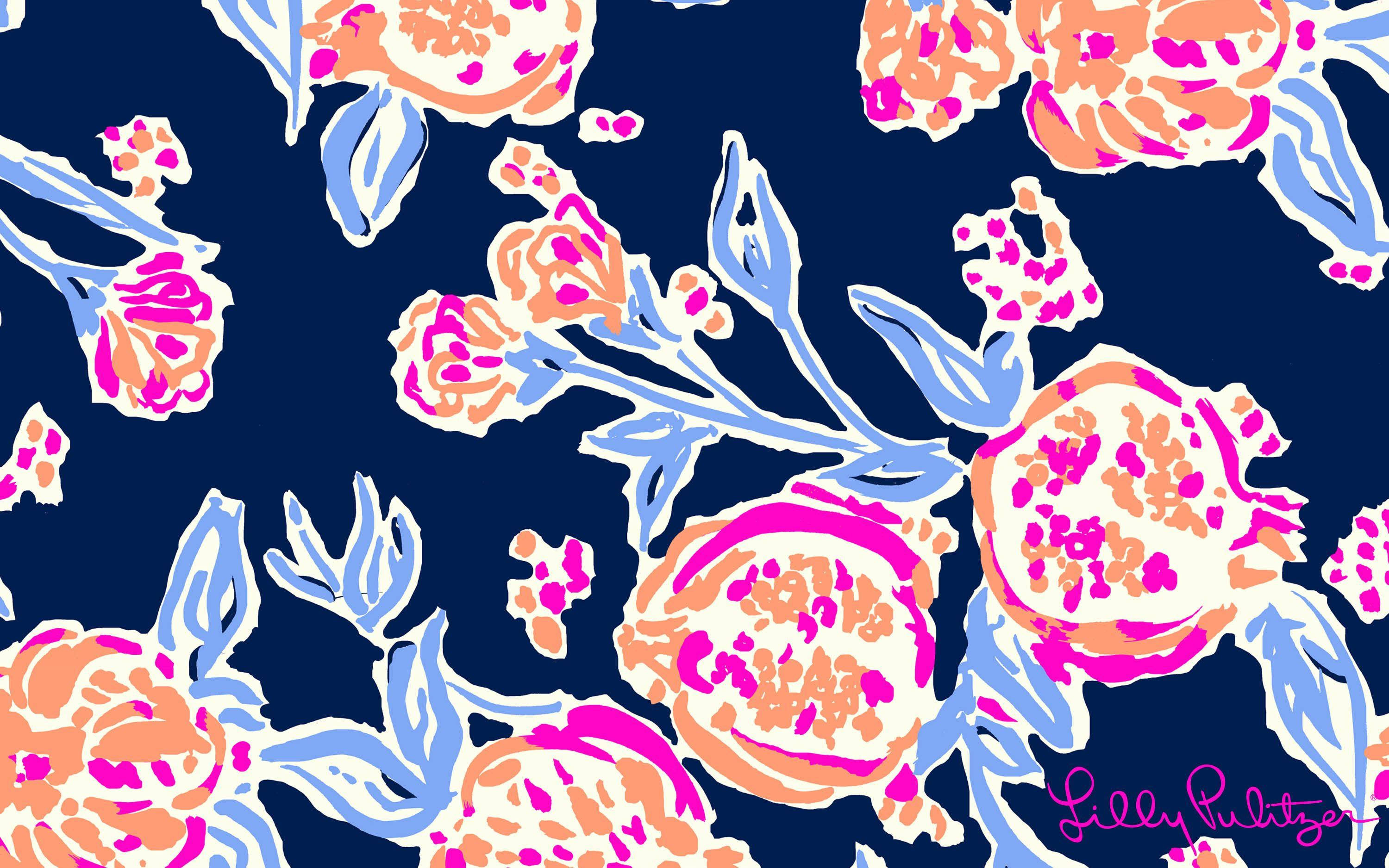 Син флорален десктоп Lilly Pulitzer Тапет