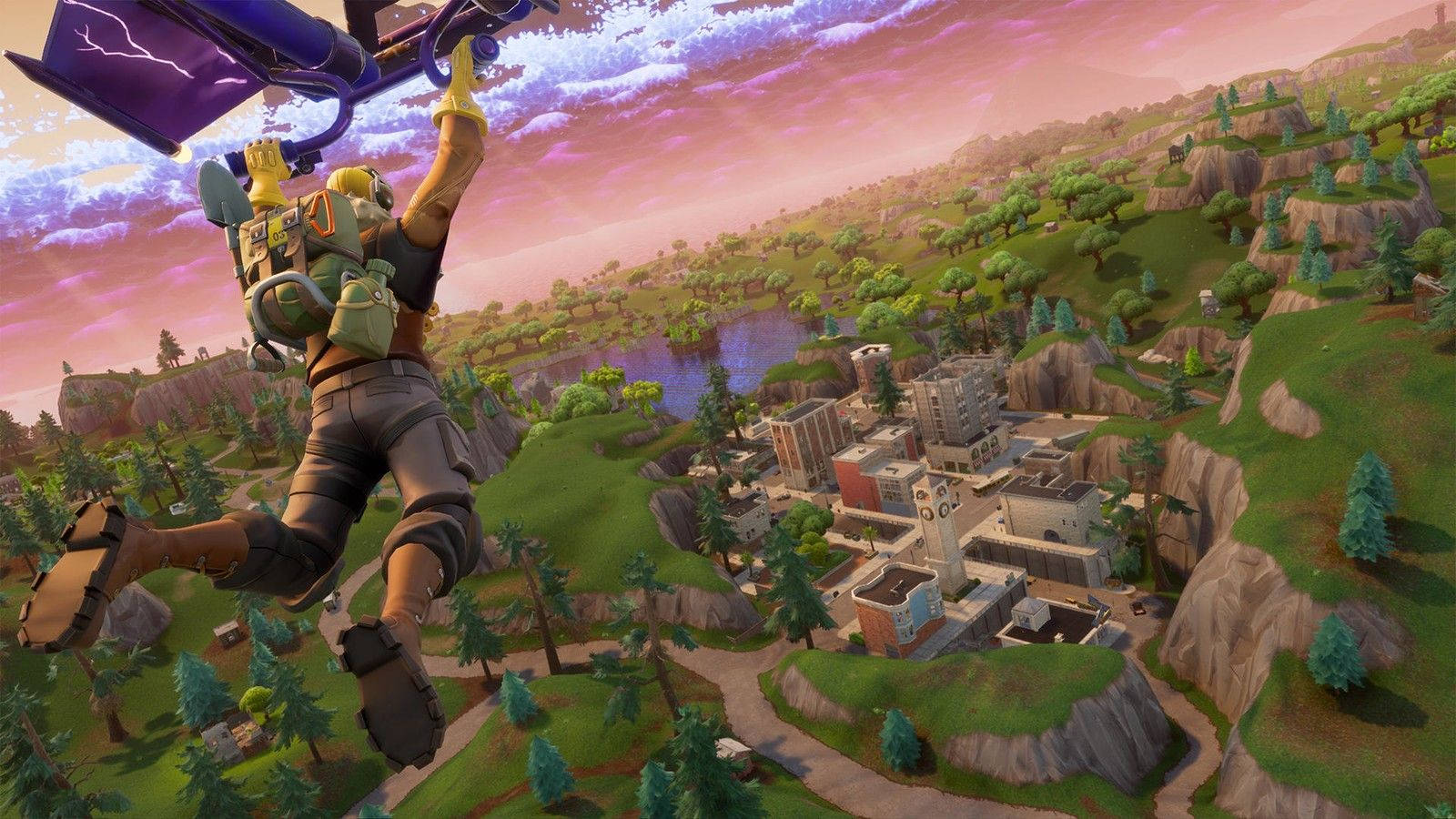 Мъжки герой се плъзга към сграда в тапет на Fortnite.