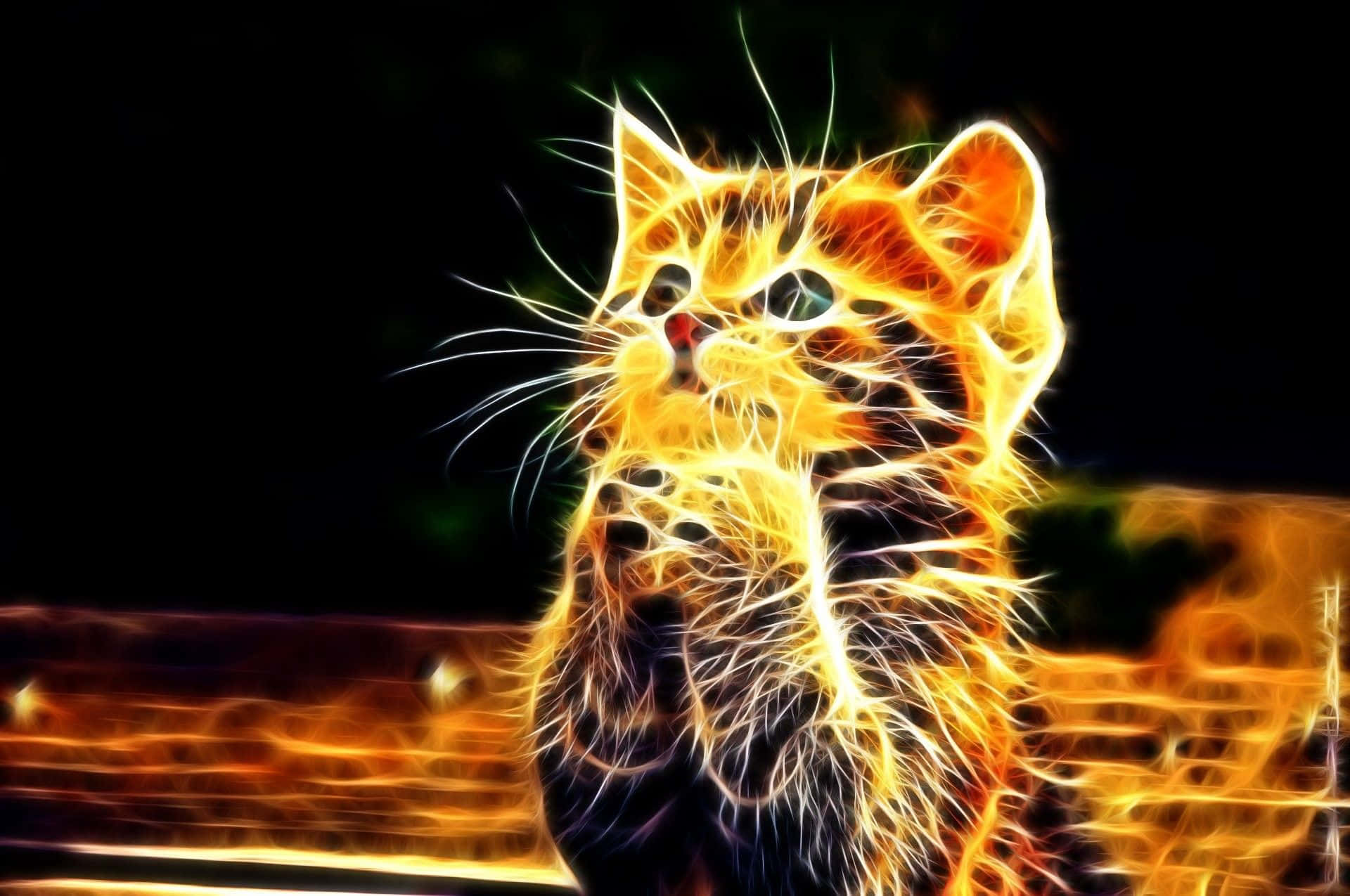 Сладка неонова котка, която се моли Тапет