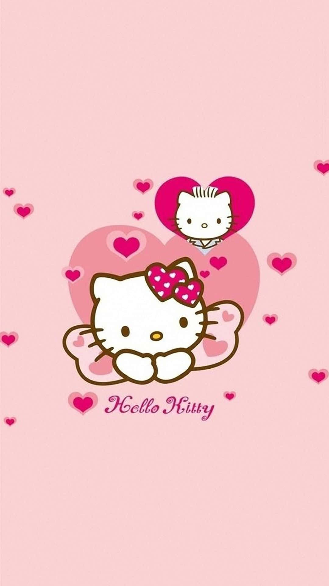 Сладка розова Hello Kitty, облегнала се на панделка Тапет