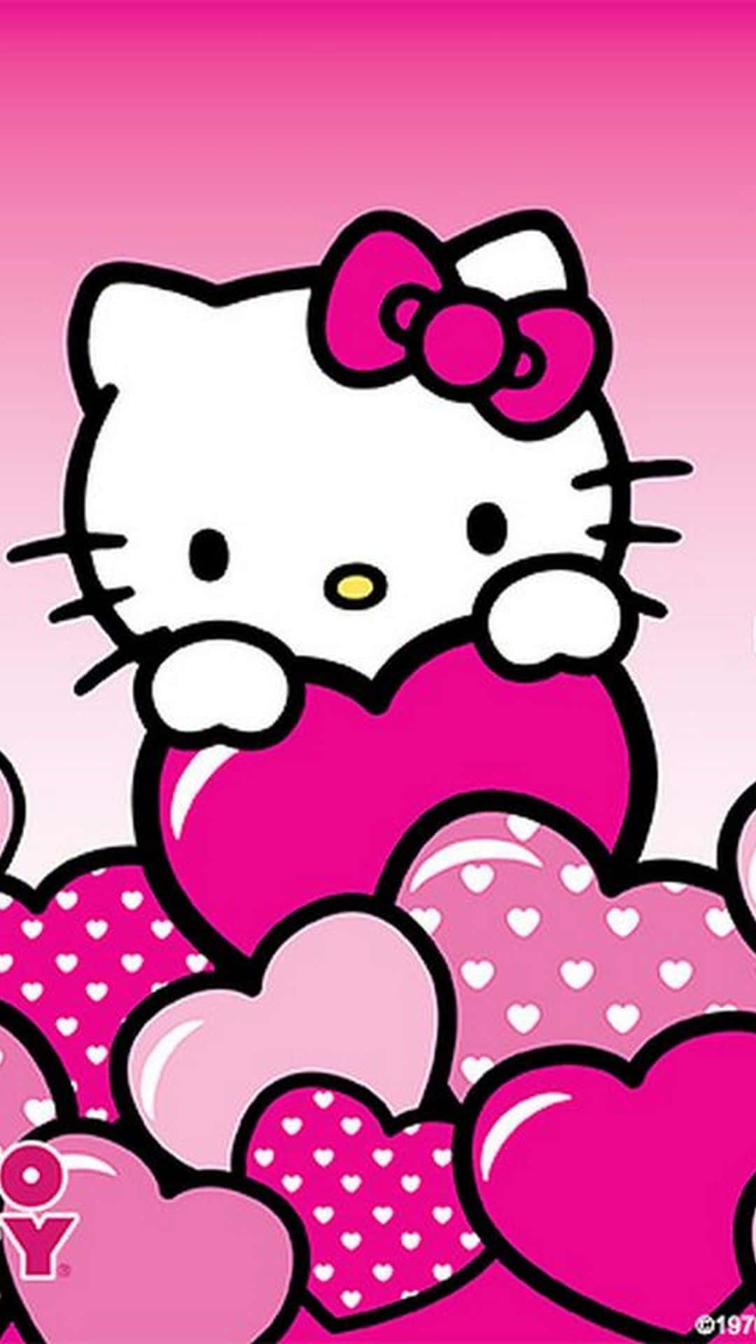 Сладка розова Hello Kitty прегръщаща сърца Тапет
