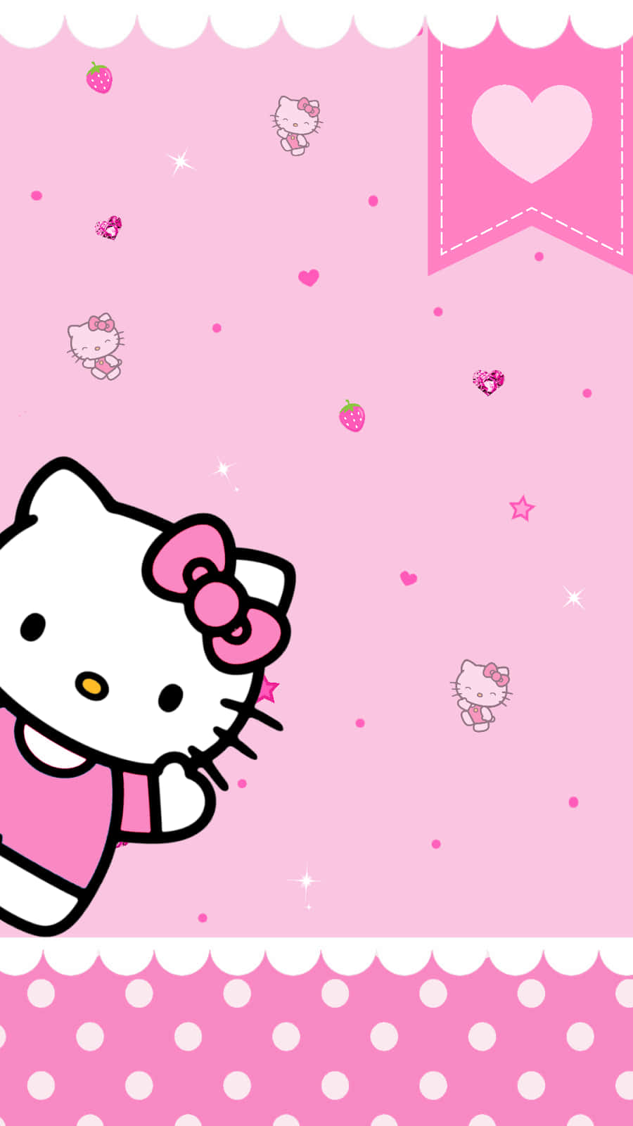 Сладка розова Hello Kitty с ягоди и сърца Тапет