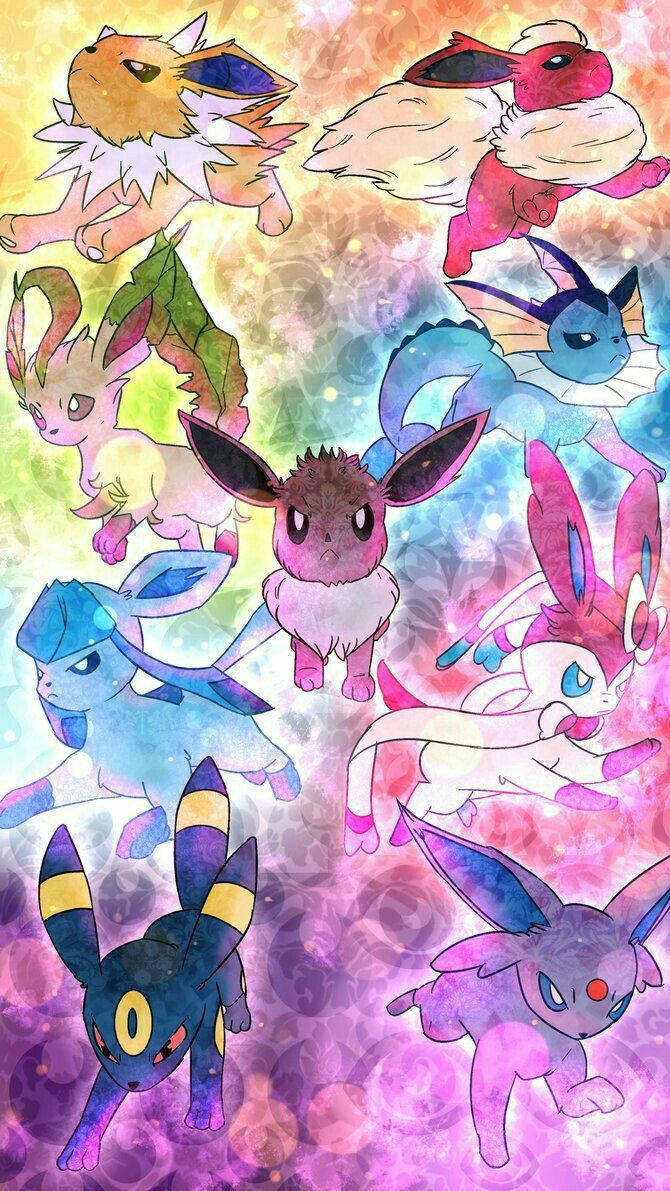 Сладки Eeveelutions цветно дигитално изкуство Тапет