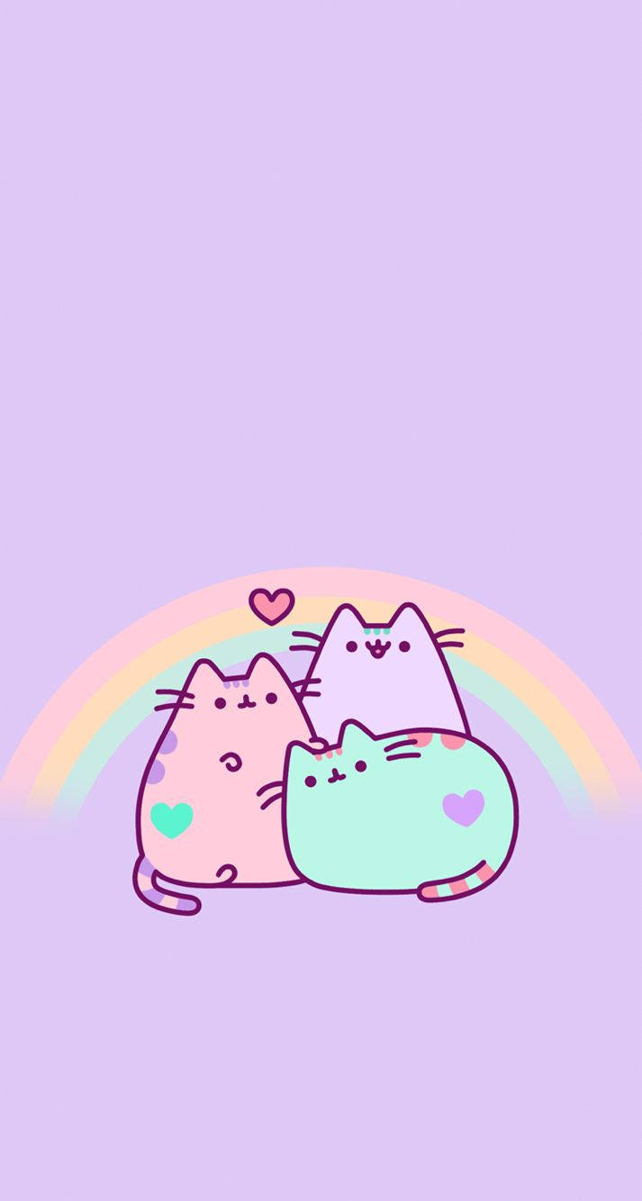 Пастелни котки pusheen кавай розово синьо лилаво тапет.