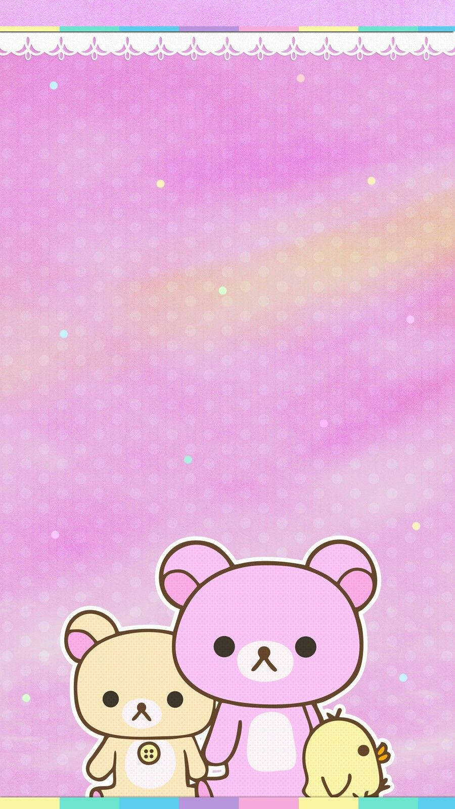 Сладки розови герои Rilakkuma на цветен розов фон Тапет