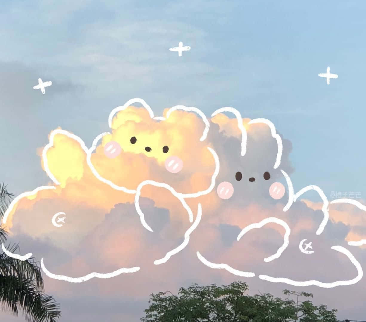 Сладък облак с форма на мечета Тапет
