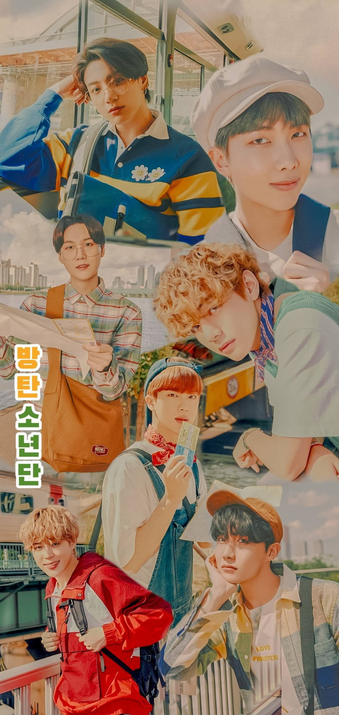 Сладък ретро колаж за заключен екран BTS Тапет