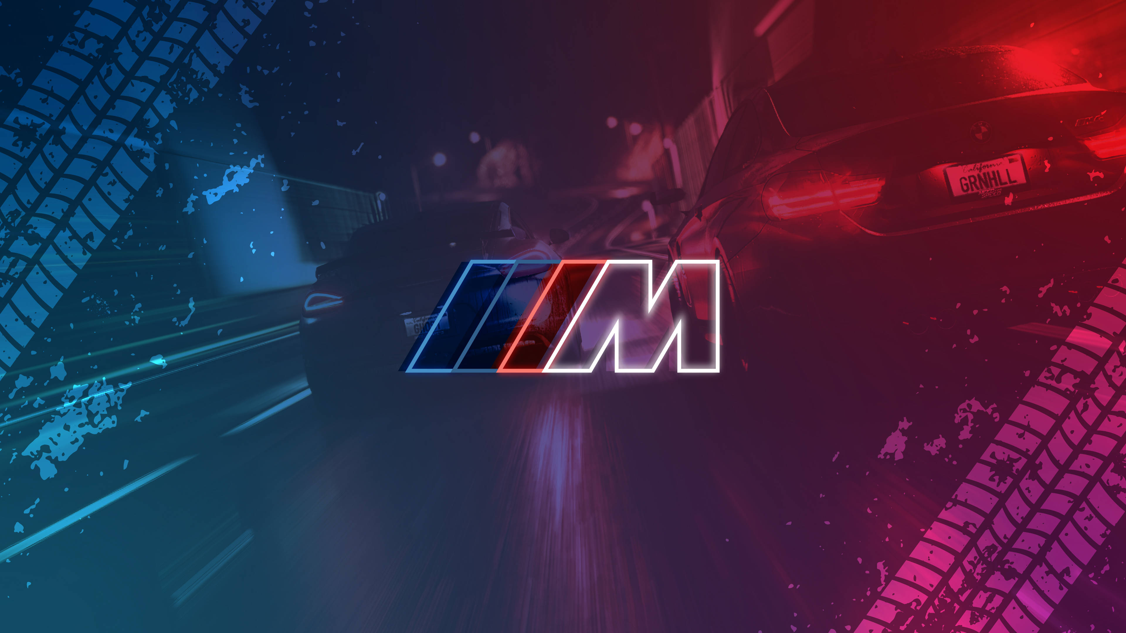 Следи от гуми на автомобили с логото на BMW M Тапет