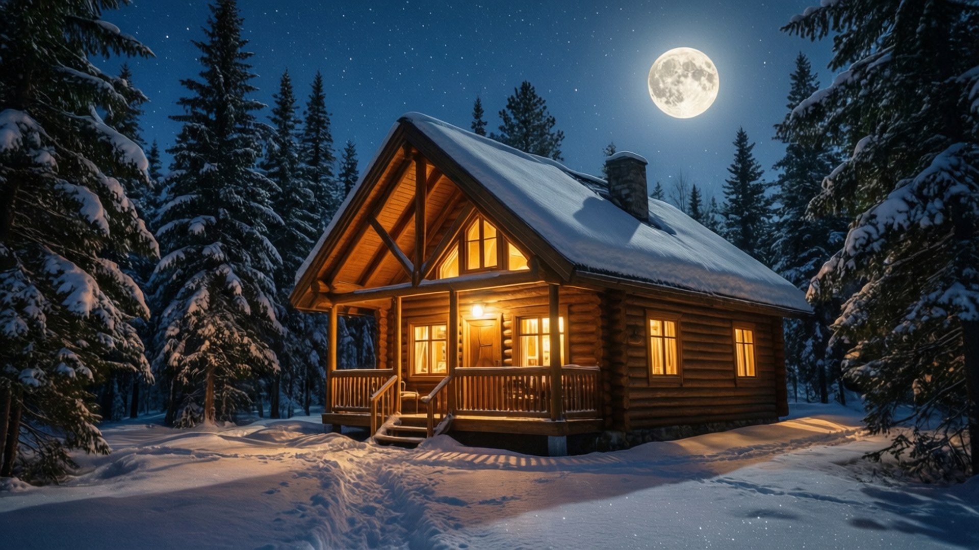 Снежна хижа през нощта Тапет