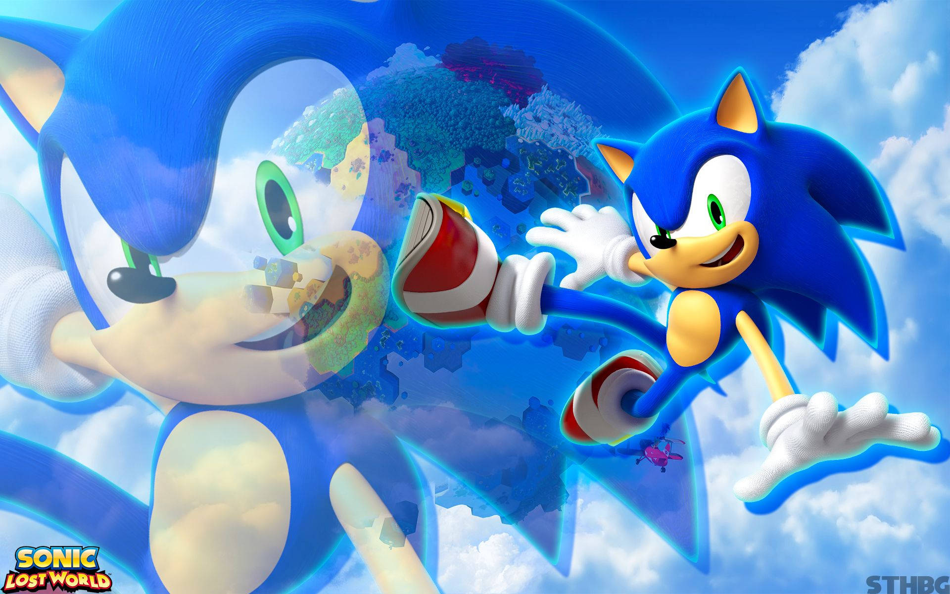 Тапет на динамичния син таралеж Сонич от играта Sonic Lost World.