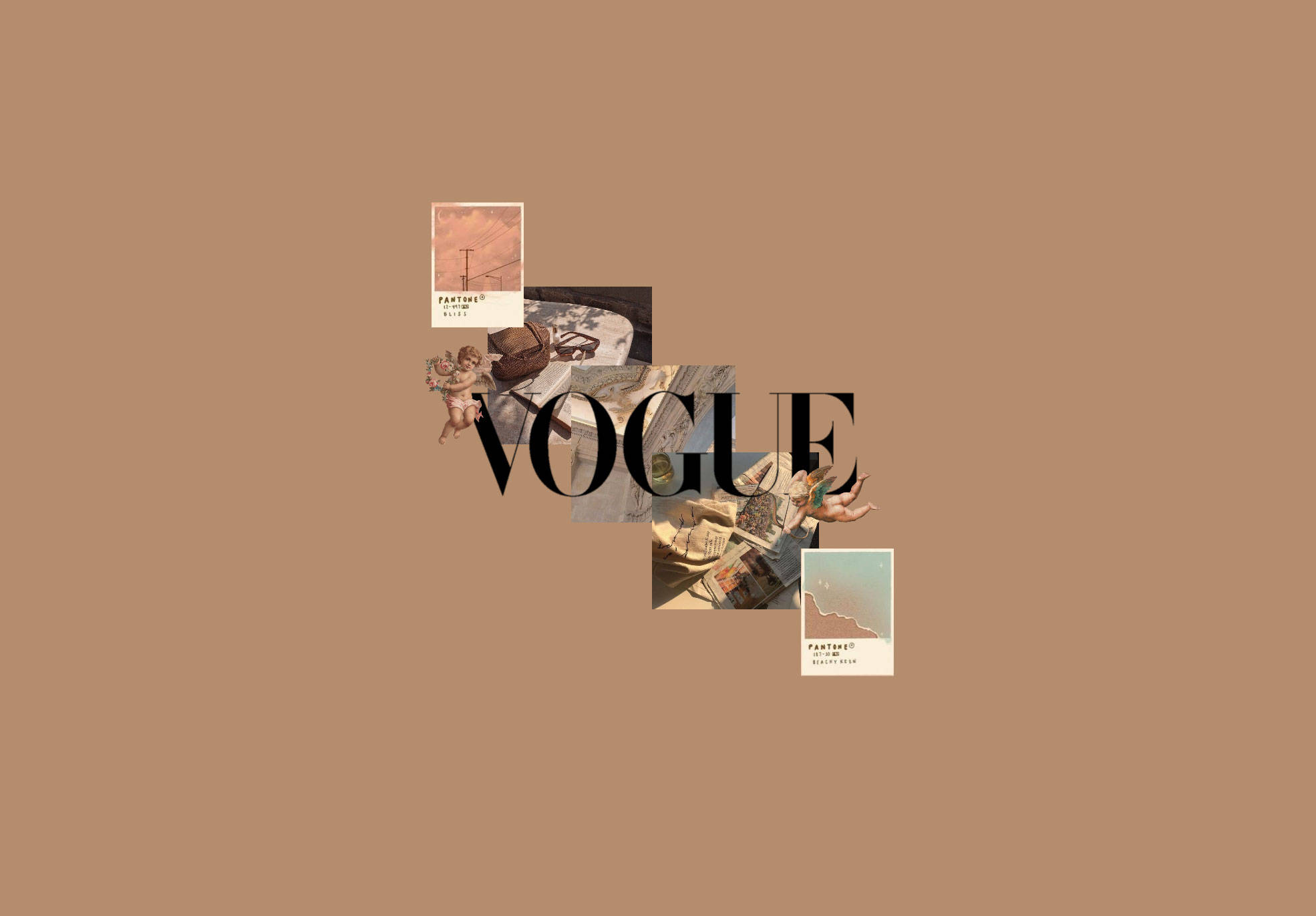 Списание Vogue върху бежово-кафяв естетичен фон Тапет